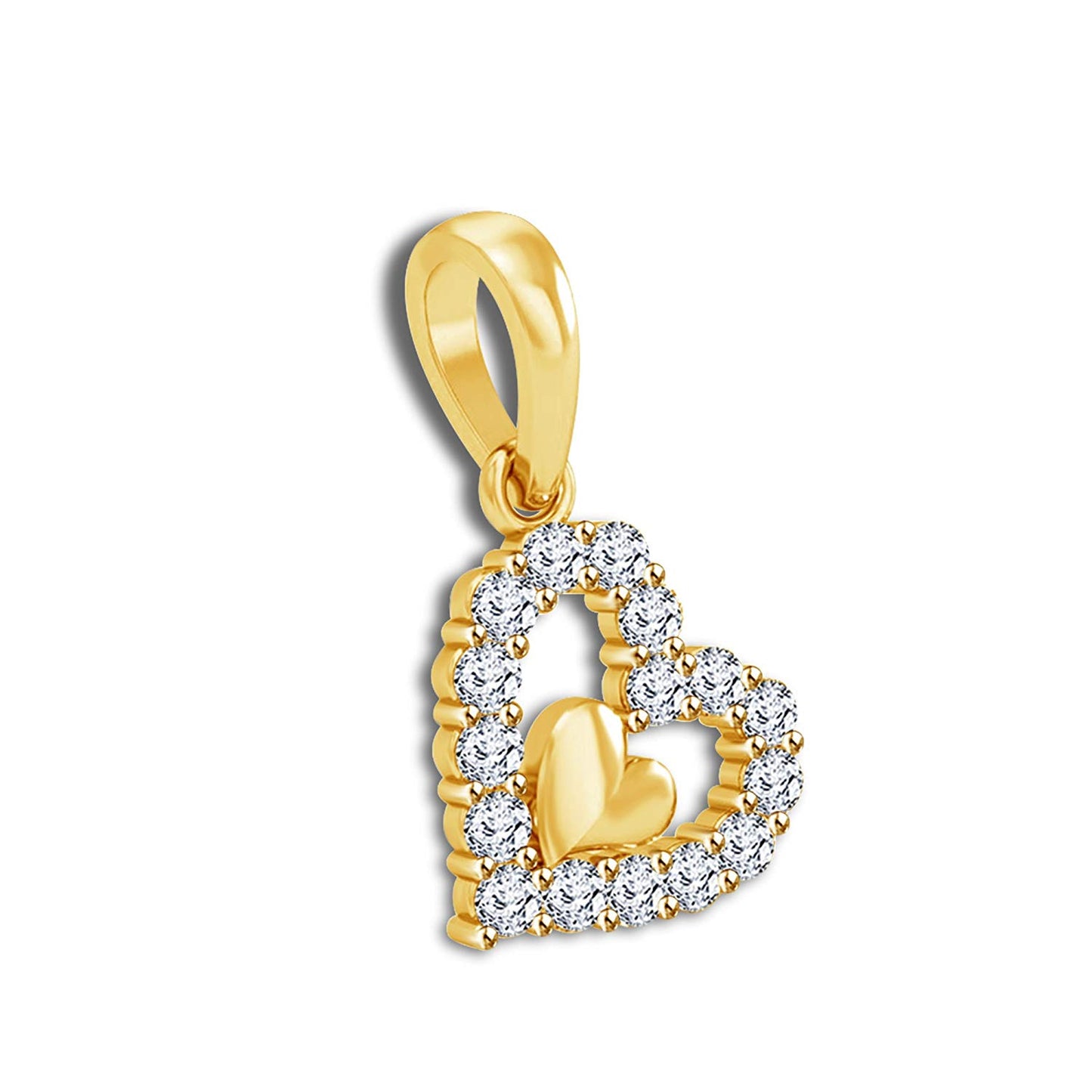 atjewels 18K Yellow Gold on 925 Silver White Cubic Zirconia Heart Pendant MOTHER'S DAY SPECIAL OFFER - atjewels.in