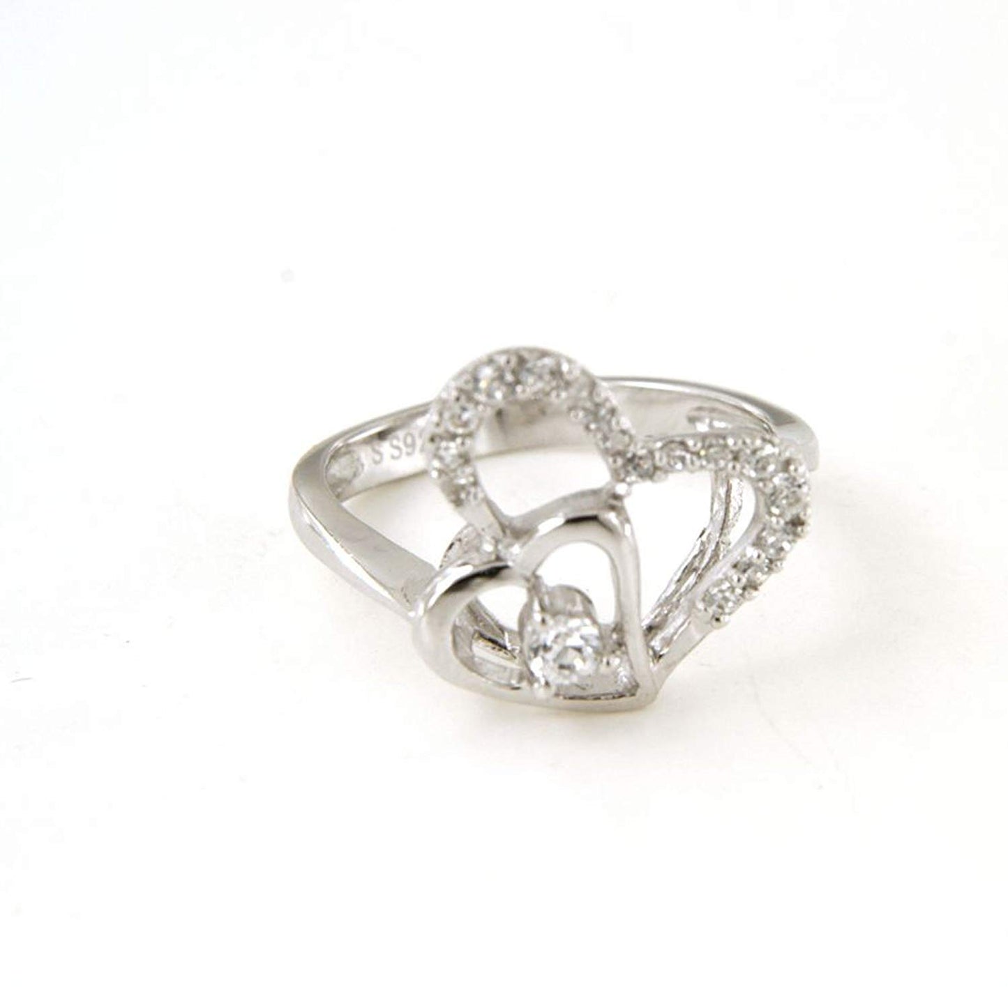 atjewels Round Cut White Cubic Zirconia .925 Sterling Silver Double Heart Ring For Women's MOTHER'S DAY SPECIAL OFFER - atjewels.in