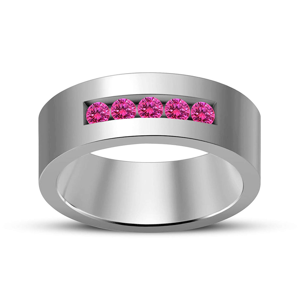 atjewels 18K White Gold Over 925 Sterling Silver Round Pink Sapphire Engagement Band Ring MOTHER'S DAY SPECIAL OFFER - atjewels.in