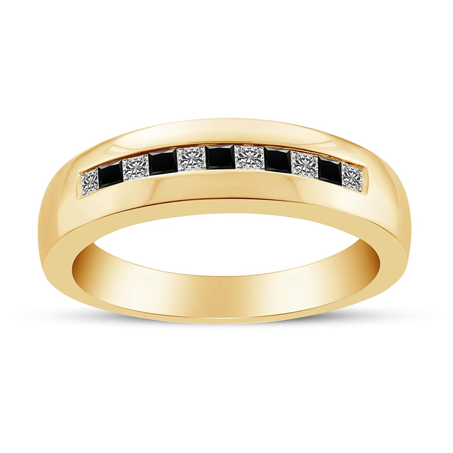 14K Gold Over 925 Sterling Silver Princess Cut Black & White Simulated Diamond Women's Engagment Wedding Band Ring - atjewels.in