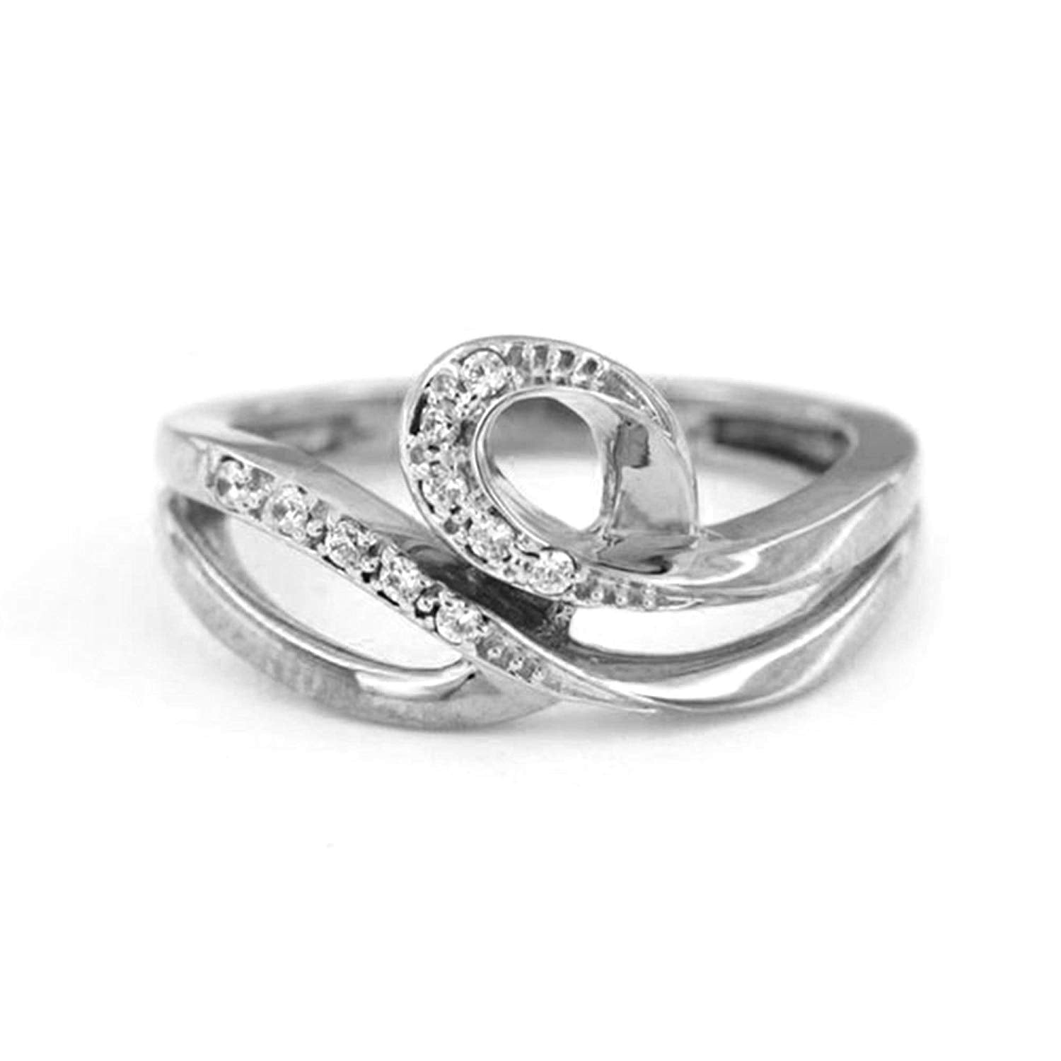 atjewels Solid 14K White Gold Plated On 925 Sterling Silver Round White CZ Fashion Bypass Ring For Women's MOTHER'S DAY SPECIAL OFFER - atjewels.in