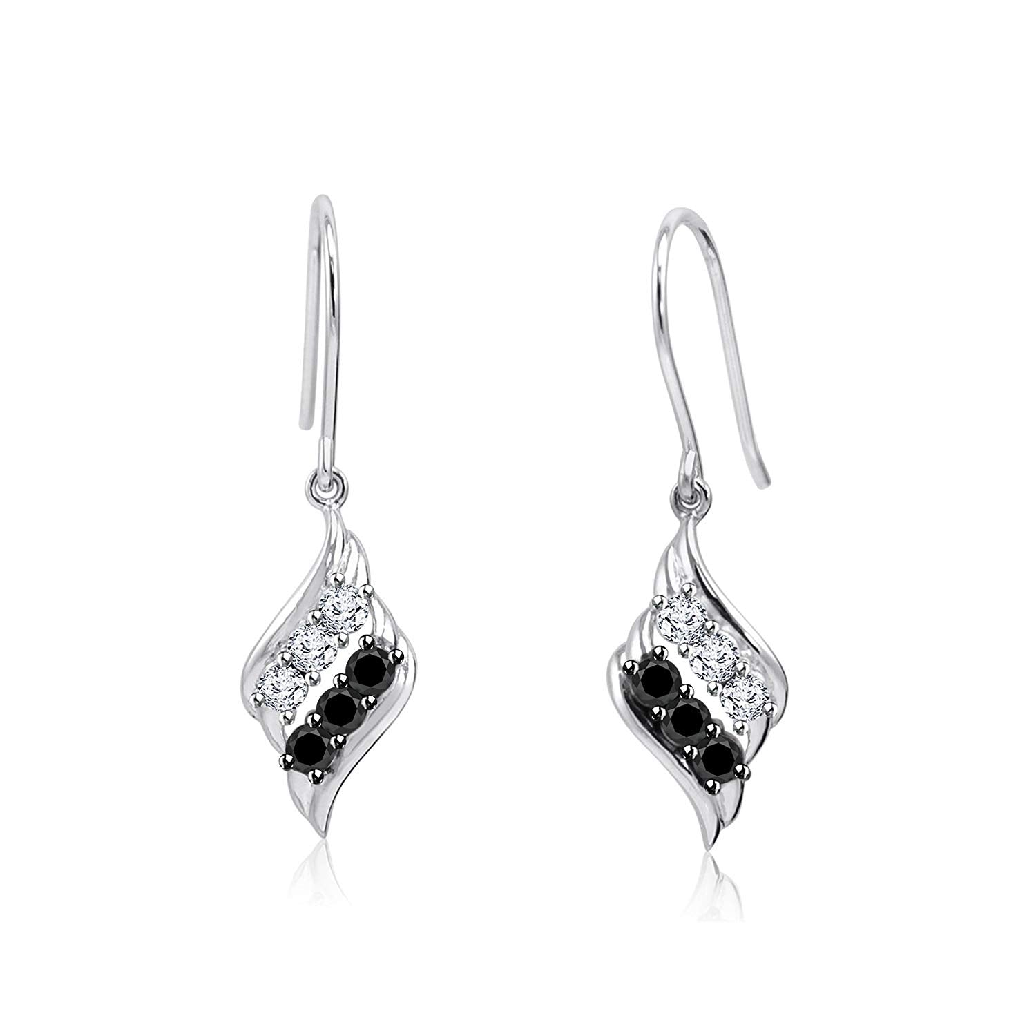 atjewels 14k White Gold Over .925 Silver Round Black and White Cubic Zirconia Shepherd's Hook Earrings For Women's MOTHER'S DAY SPECIAL OFFER - atjewels.in