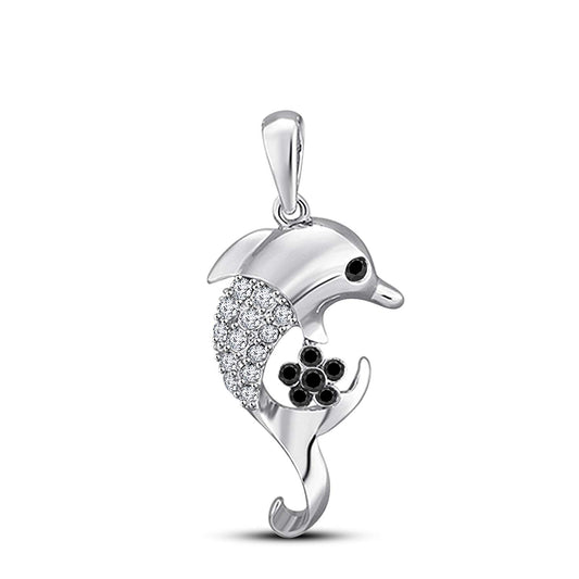 atjewels White Gold Plated 925 Sterling Silver Black and White CZ Dolphin Pendant Without Chain MOTHER'S DAY SPECIAL OFFER - atjewels.in