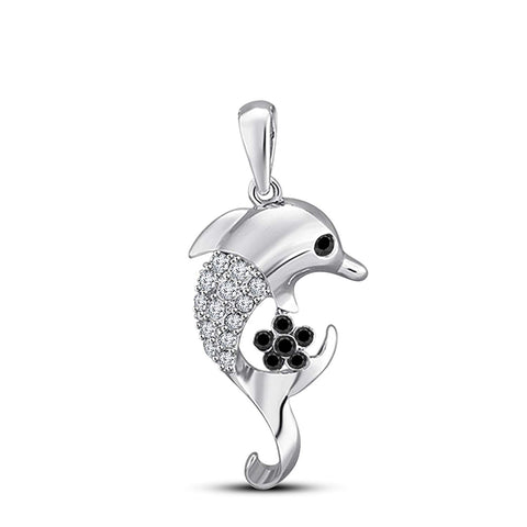 atjewels White Gold Plated 925 Sterling Silver Black and White CZ Dolphin Pendant Without Chain MOTHER'S DAY SPECIAL OFFER - atjewels.in