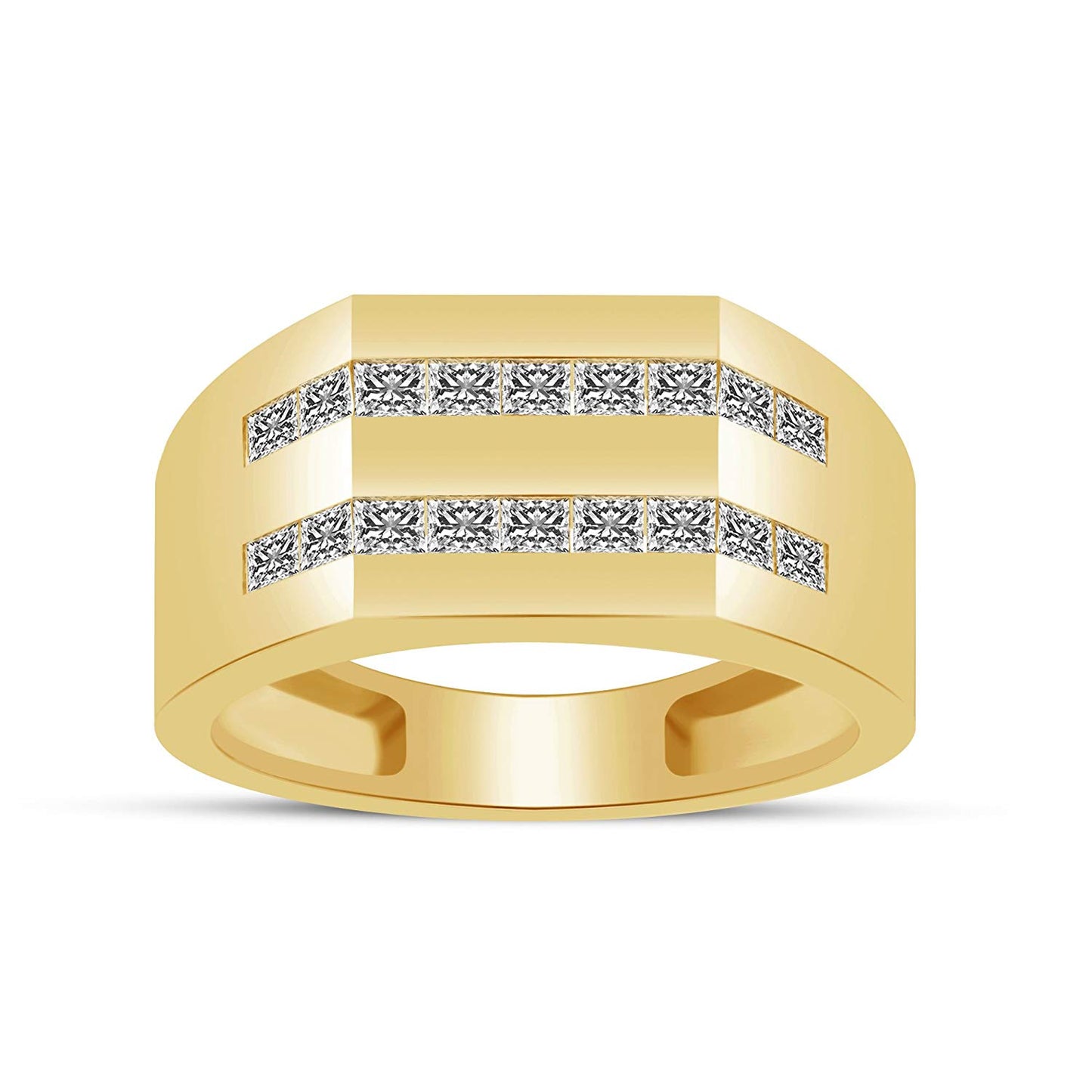 atjewels 18K Yellow Gold Over 925 Sterling Silver Princess Cut White CZ Wedding Band Ring MOTHER'S DAY SPECIAL OFFER - atjewels.in