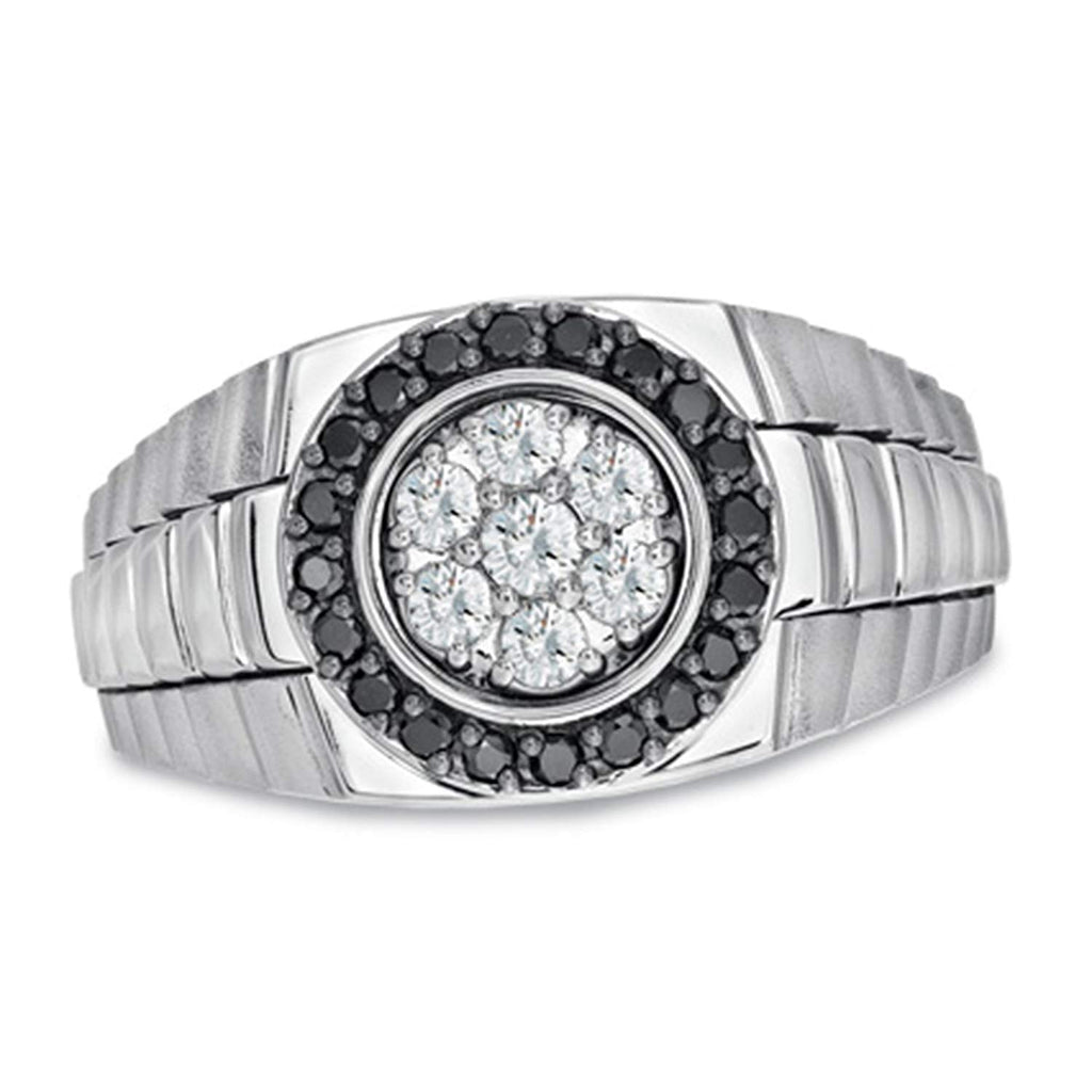 2 Ct 14K White Gold Over 925 Sterling Silver Round Cut White & Black Cubic Zirconia Engagement Ring For Men's - atjewels.in