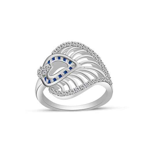 atjewels Round Cut & Baguette White CZ & Blue Sapphire Buguette Sterling Silver Engagement Ring For Girl's & Women's For Navratri Special - atjewels.in
