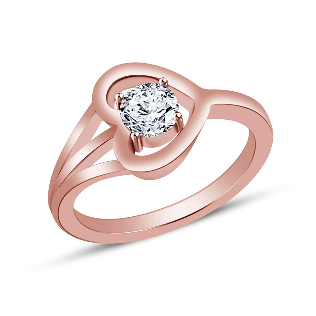 atjewels 14K Rose Plated On 925 Silver Round White CZ Heart Engagement Ring MOTHER'S DAY SPECIAL OFFER - atjewels.in