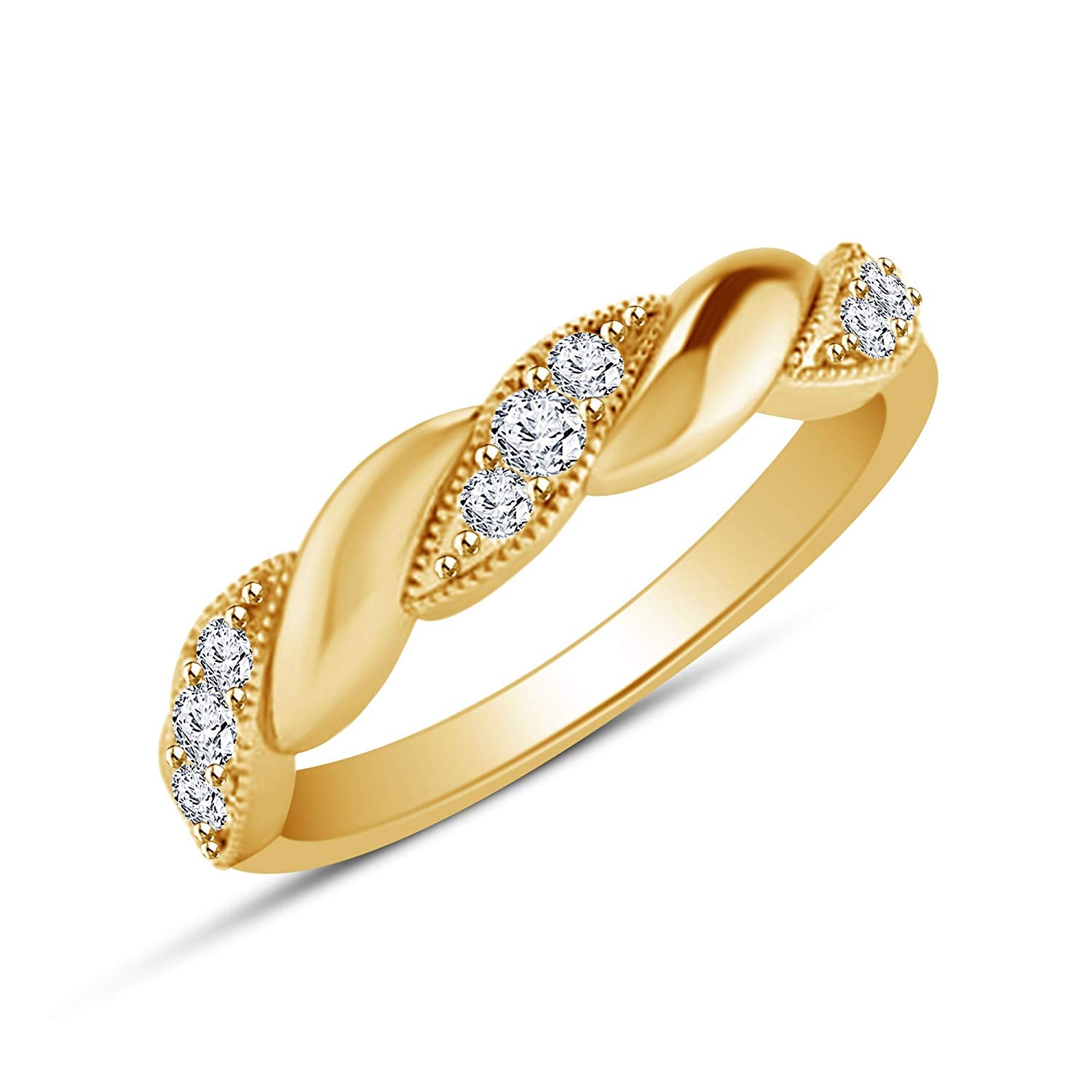 atjewels Round White Zirconia in 14K Yellow Gold Over 925 Silver Sterling Engagement Ring MOTHER'S DAY SPECIAL OFFER - atjewels.in