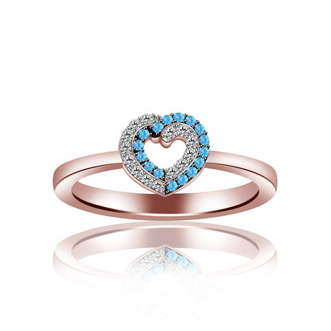 atjewels Round Cut Aquamarine & White CZ Sterling Silver Engagement Heart Ring For Women's & Girl's MOTHER'S DAY SPECIAL OFFER - atjewels.in