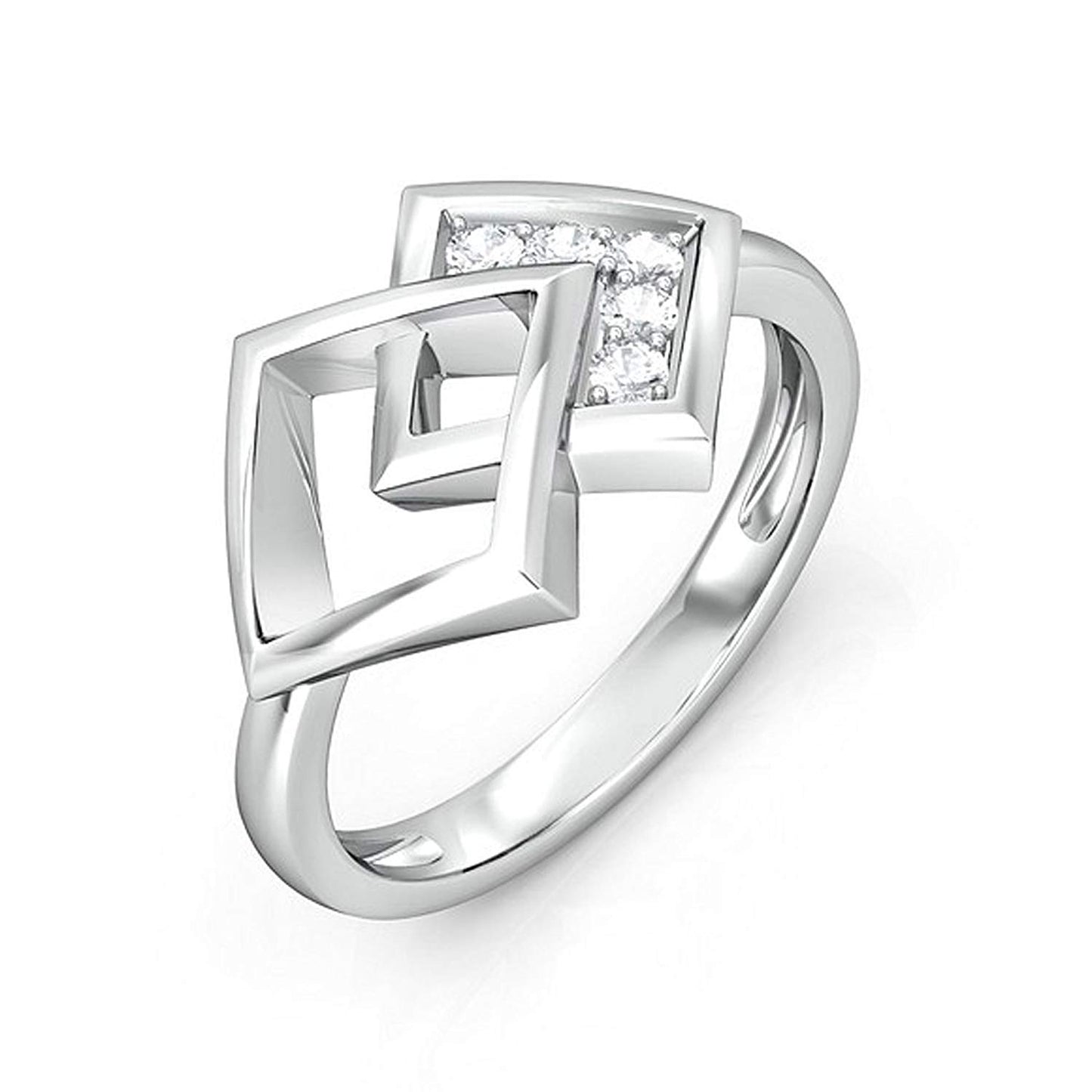 atjewels 14K White Gold Over 925 Silver Round White CZ Double Square Five Stone Ring (5) MOTHER'S DAY SPECIAL OFFER - atjewels.in