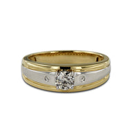 atjewels Yellow and White Gold Over 925 Silver White Round CZ Diamond in Prong Set Mens Band Ring For Free Sizing MOTHER'S DAY SPECIAL OFFER - atjewels.in