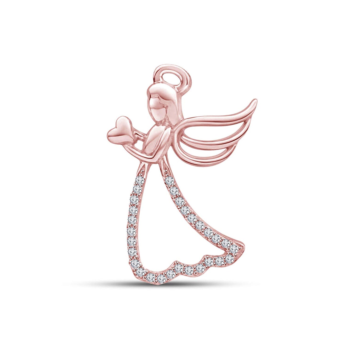 atjewels 14k Rose Gold Plated 925 Sterling Silver White CZ Angel with Heart Pendant Without Chain MOTHER'S DAY SPECIAL OFFER - atjewels.in