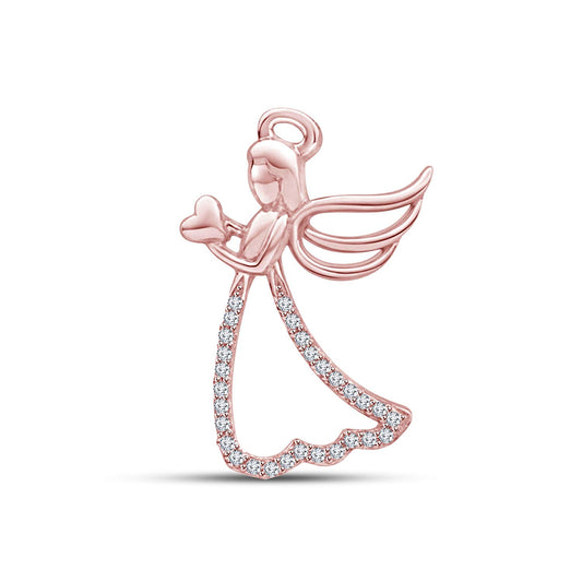 atjewels 14k Rose Gold Plated 925 Sterling Silver White CZ Angel with Heart Pendant Without Chain MOTHER'S DAY SPECIAL OFFER - atjewels.in