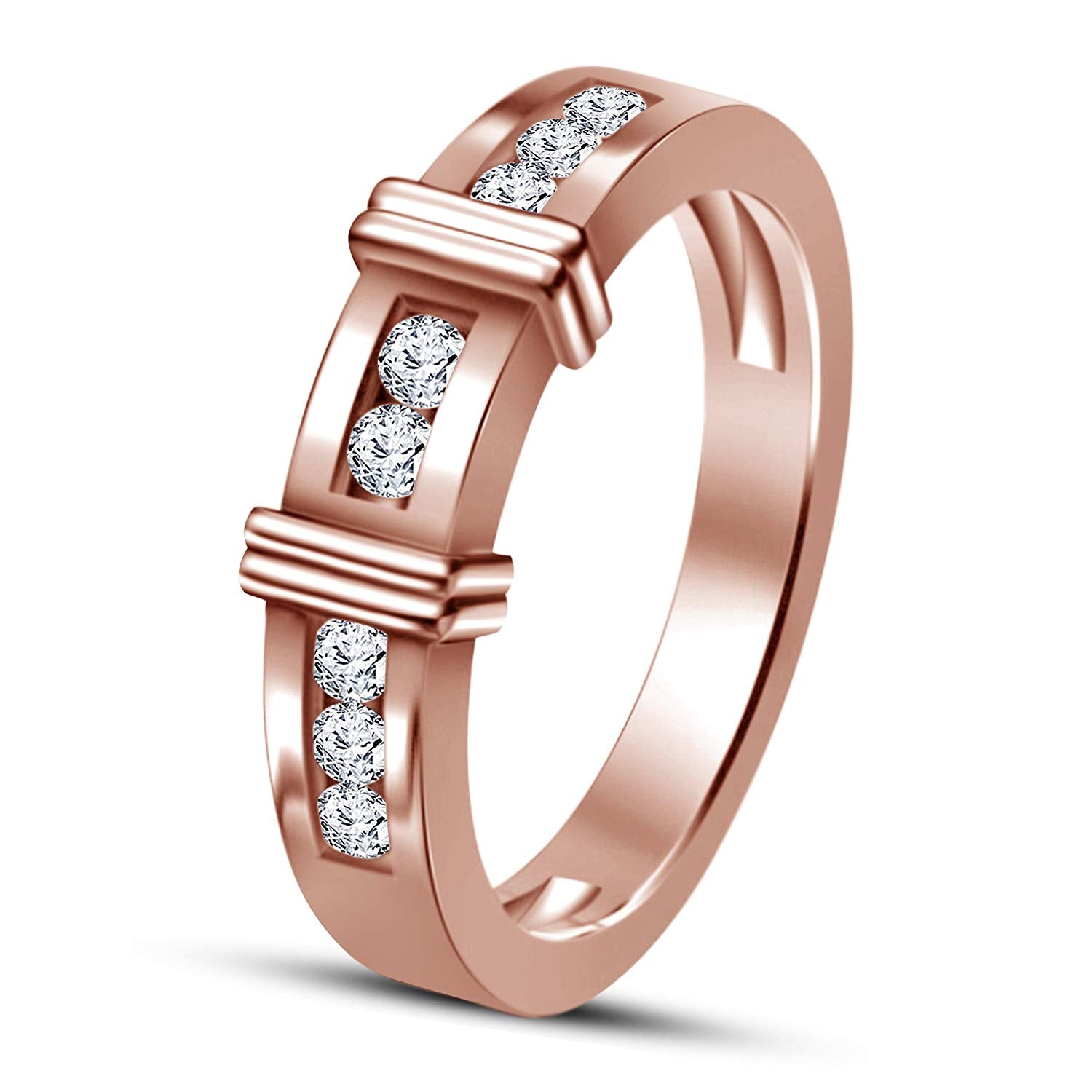 atjewels Round White CZ 14K Rose Gold Over .925 Sterling Silver Wedding Band Ring MOTHER'S DAY SPECIAL OFFER - atjewels.in
