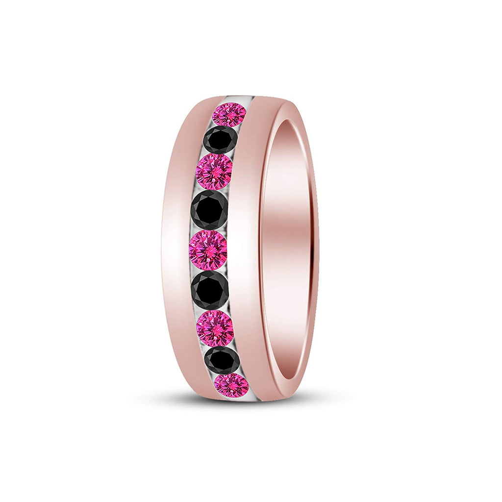 atjewels Round Cut Pink Sapphire & Black CZ 14k Rose Gold Over .925 Sterling Silver Wedding Band Ring For Women's and Girl's For Diwali Special - atjewels.in