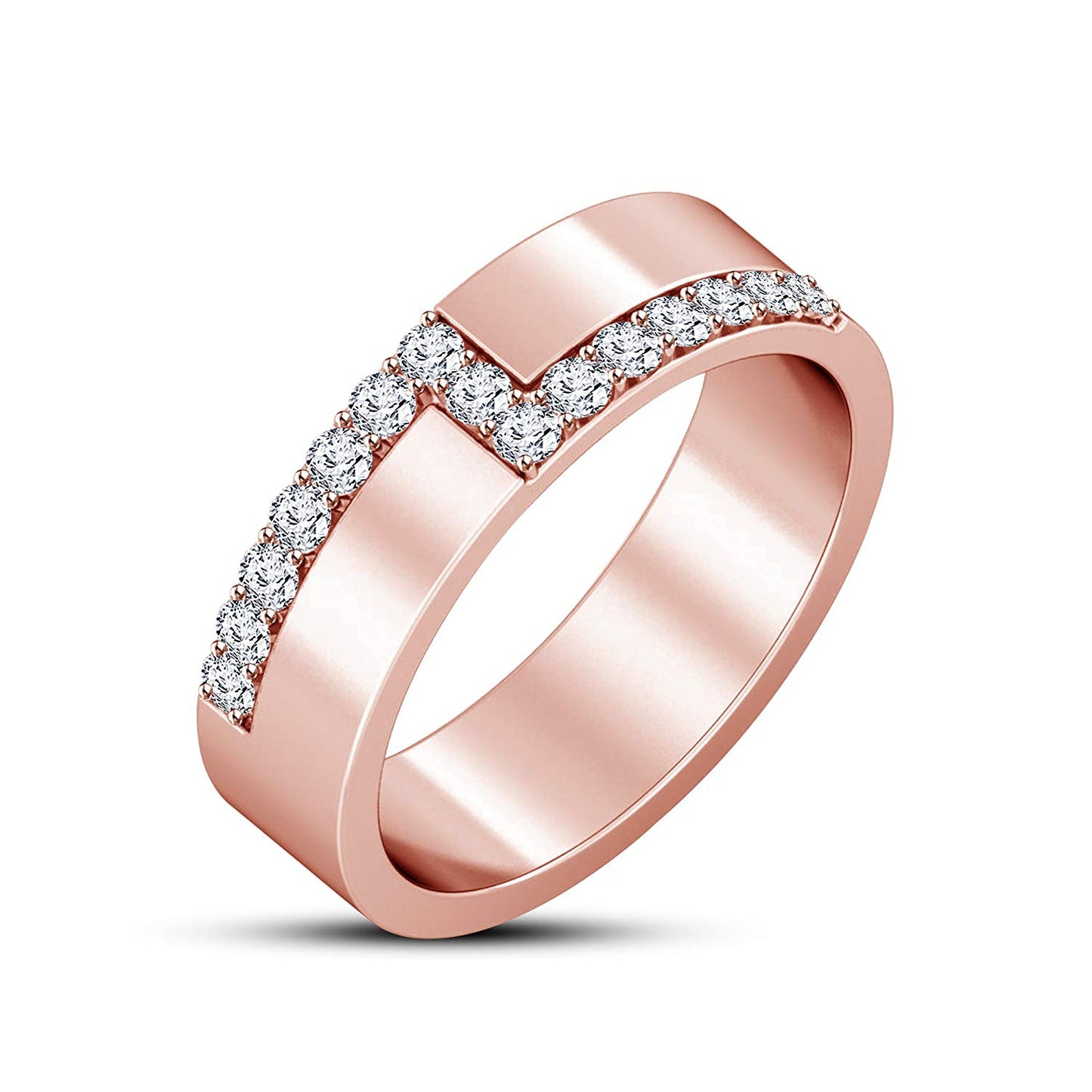 atjewels Unique Style Round White Zirconia Engagement Men's Band Ring in 14K Rose Gold Plated on 925 Silver MOTHER'S DAY SPECIAL OFFER - atjewels.in