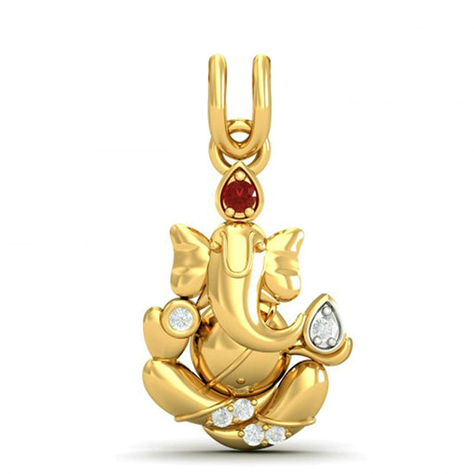 atjewels Special Ganesh 18K Yellow Gold Plated on 925 Sterling Silver Ruby & White CZ Ganpati Bappa Pendant MOTHER'S DAY SPECIAL OFFER - atjewels.in