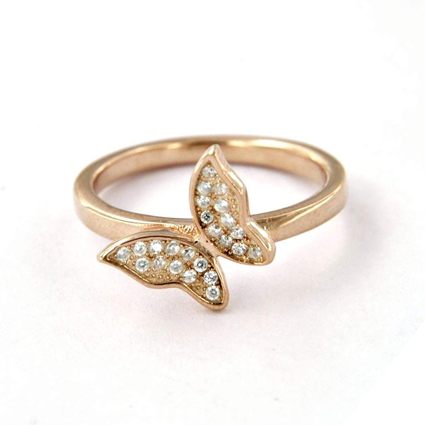 atjewels 18K Rose Gold Plated On 925 Sterling Silver White Diamond Round Cut Butterfly Ring MOTHER'S DAY SPECIAL OFFER - atjewels.in