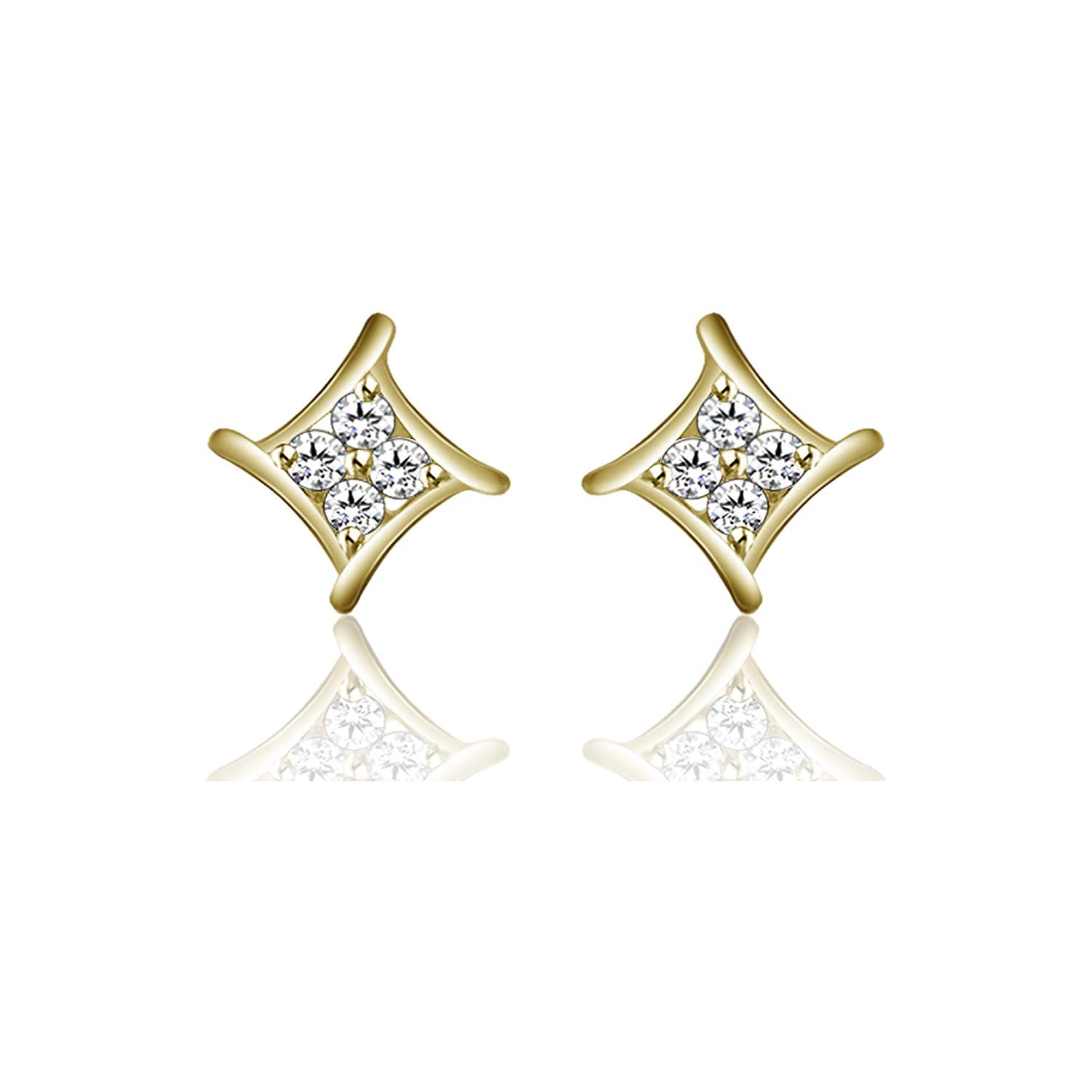 atjewels Stylish 18K Yellow Gold Over Sterling Silver Round Cut White CZ Stud Earrings MOTHER'S DAY SPECIAL OFFER - atjewels.in