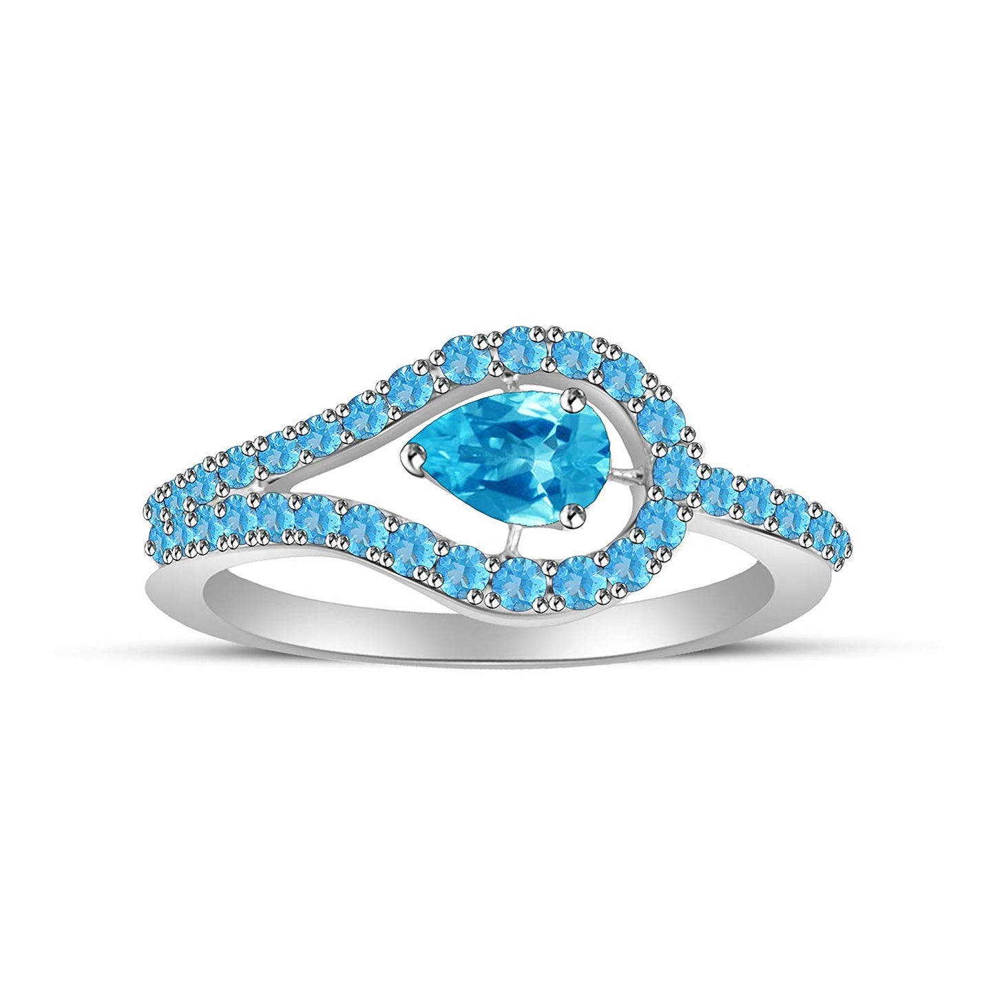 atjewels 14K White Gold Over .925 Sterling Silver Aquamarine Engagement & Wedding Ring US 7 MOTHER'S DAY SPECIAL OFFER - atjewels.in