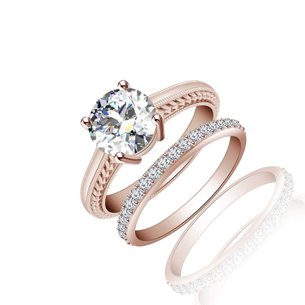 atjewels 18K Rose Gold Over 925 Sterling Silver Round Cut White CZ Bridal Ring Set MOTHER'S DAY SPECIAL OFFER - atjewels.in