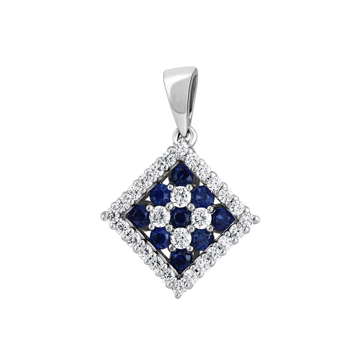 atjewels Christmas 14K White Gold Over 925 Silver Round Blue Sapphire and White CZ Square Pendant MOTHER'S DAY SPECIAL OFFER - atjewels.in