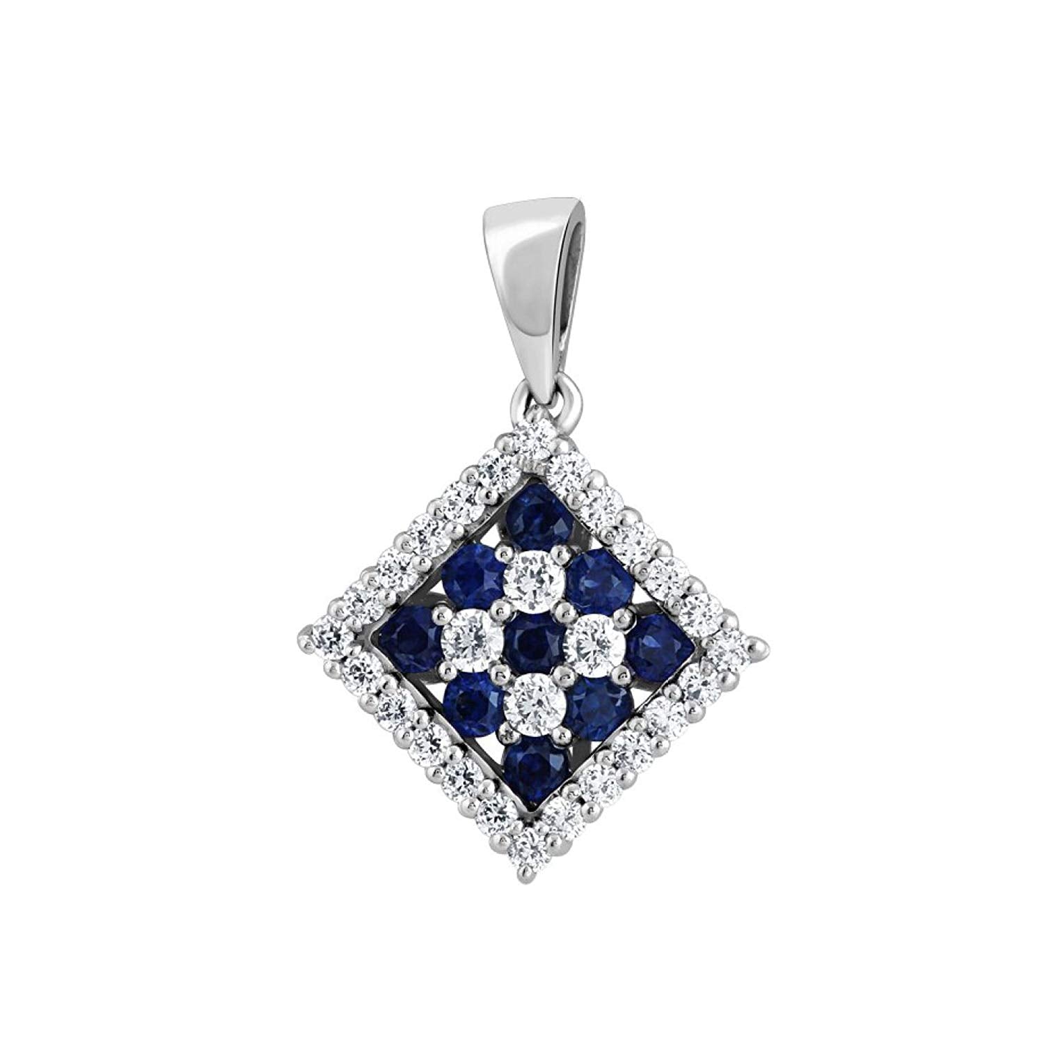 atjewels Christmas 14K White Gold Over 925 Silver Round Blue Sapphire and White CZ Square Pendant MOTHER'S DAY SPECIAL OFFER - atjewels.in