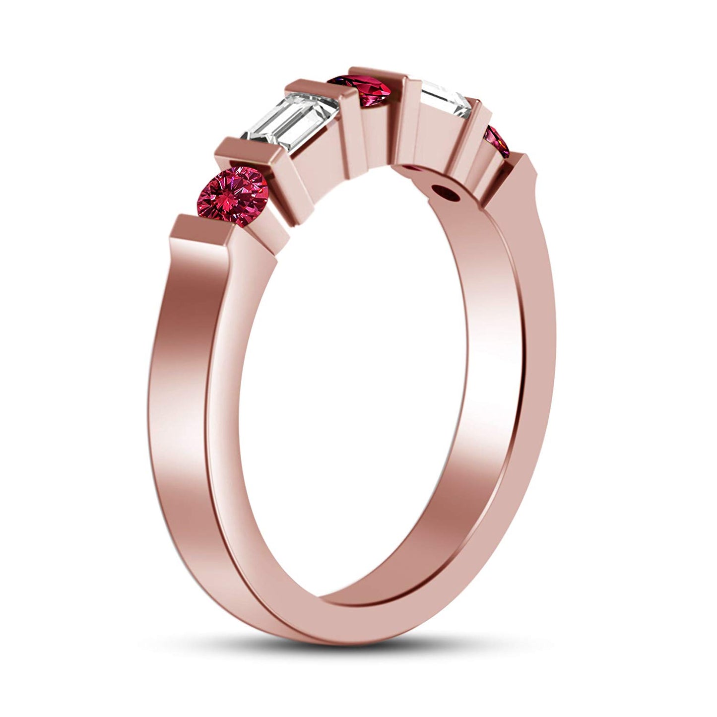 atjewels 14K Rose Gold Over .925 Silver Pink and White Baguette cut Wedding Bar Band Ring Free Size MOTHER'S DAY SPECIAL OFFER - atjewels.in