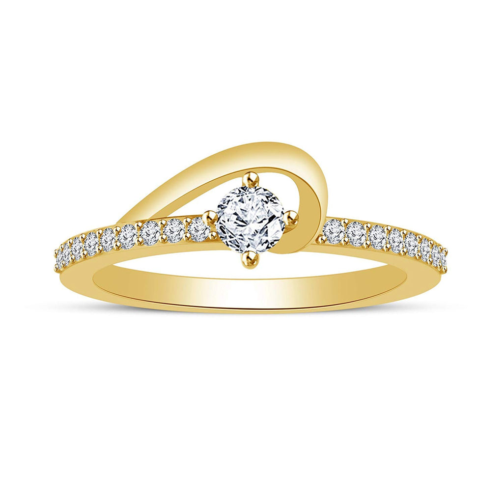 atjewels 14K Yellow Gold Over .925 Sterling With Round White Zirconia Solitaire W/Aceents Ring MOTHER'S DAY SPECIAL OFFER - atjewels.in