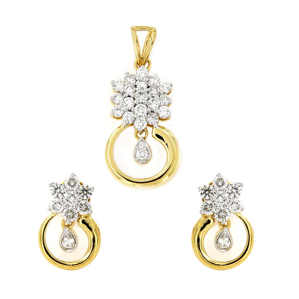 atjewels 14K Yellow Gold Over 925 Silver Flower Pendant and Earrings Set For Women's MOTHER'S DAY SPECIAL OFFER - atjewels.in