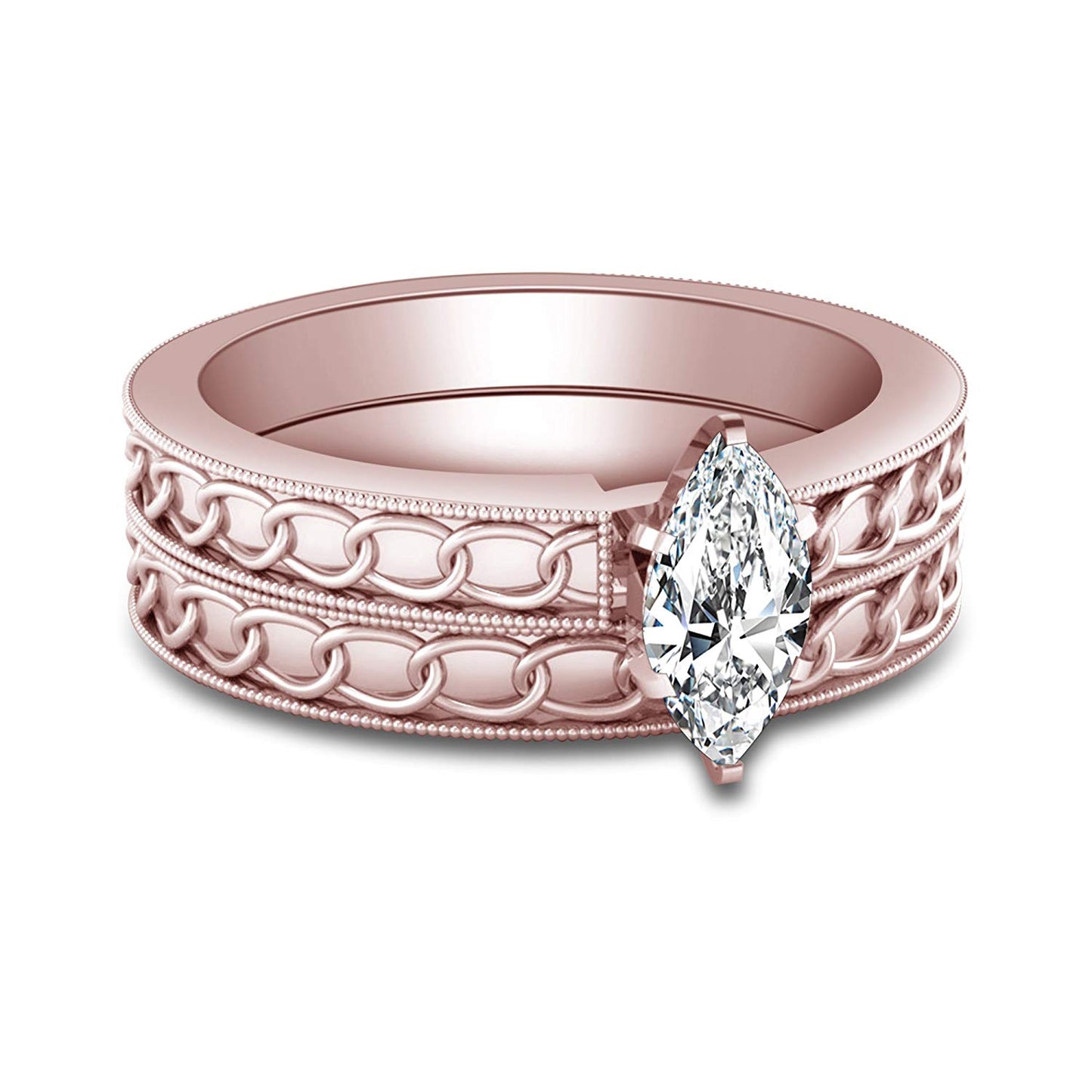 atjewels 14K Rose Gold Over 925 Silver Marquise Shape White CZ Wedding Bridal Ring Set For Women's MOTHER'S DAY SPECIAL OFFER - atjewels.in