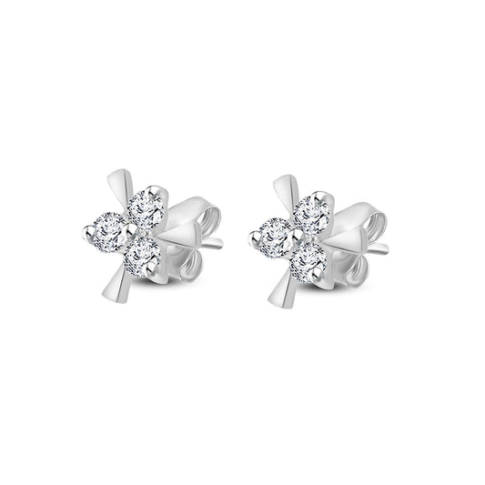atjewels 18K White Gold Plated on 925 Sterling Silver Round White CZ Three Stone Earrings MOTHER'S DAY SPECIAL OFFER - atjewels.in