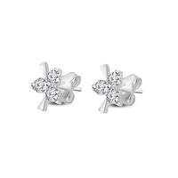 atjewels 18K White Gold Plated on 925 Sterling Silver Round White CZ Three Stone Earrings MOTHER'S DAY SPECIAL OFFER - atjewels.in