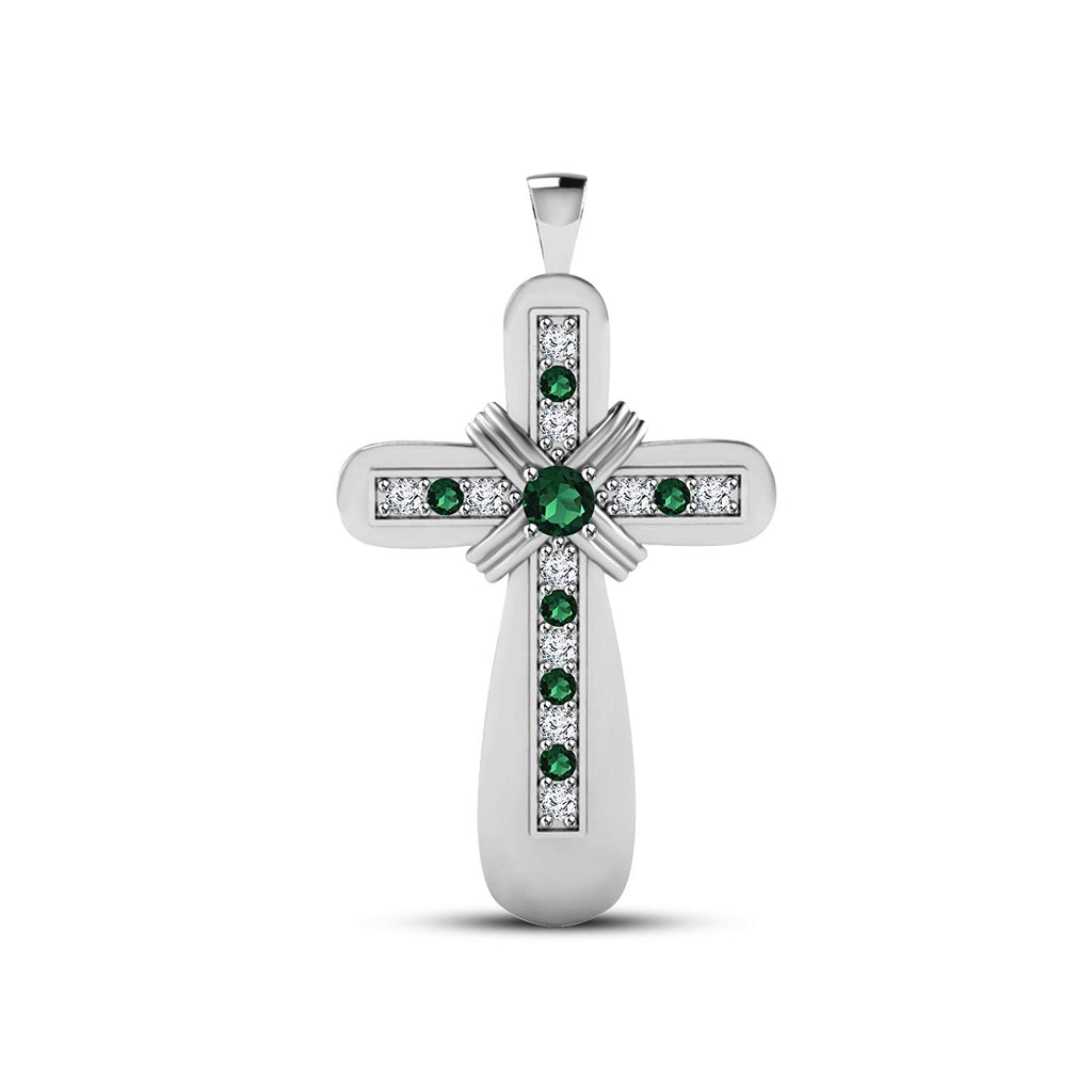 atjewels 18K White Gold Over 925 Sterling Green Emerald & White CZ Cross Pendant MOTHER'S DAY SPECIAL OFFER - atjewels.in