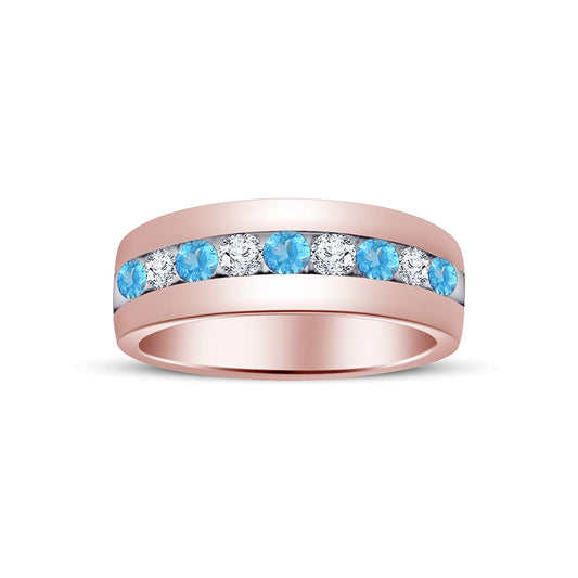 atjewels Round Cut Aquamarine & White CZ 14k Rose Gold Over .925 Sterling Silver Wedding Band Ring For Women's and Girl's For Diwali Special - atjewels.in