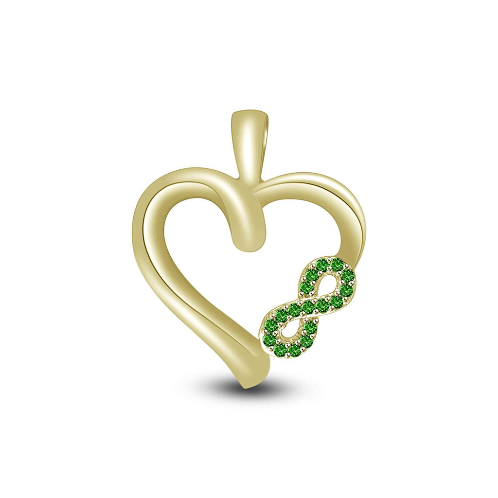 atjewels Round Green Emerald in 14K Yellow Gold Over Silver Heart Eternity Pendant MOTHER'S DAY SPECIAL OFFER - atjewels.in