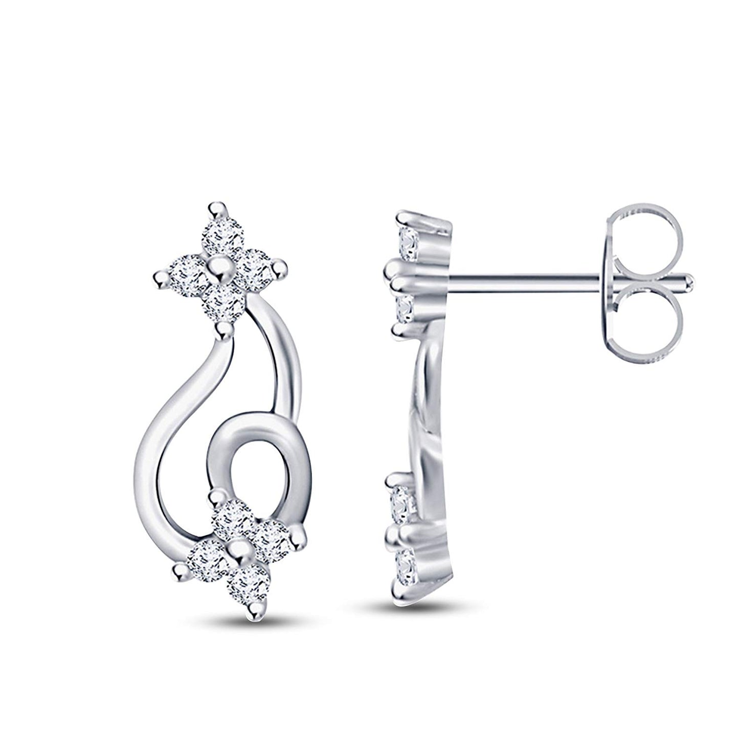 atjewels White Gold Plated on 925 Sterling Silver Round White CZ Stud Earrings MOTHER'S DAY SPECIAL OFFER - atjewels.in