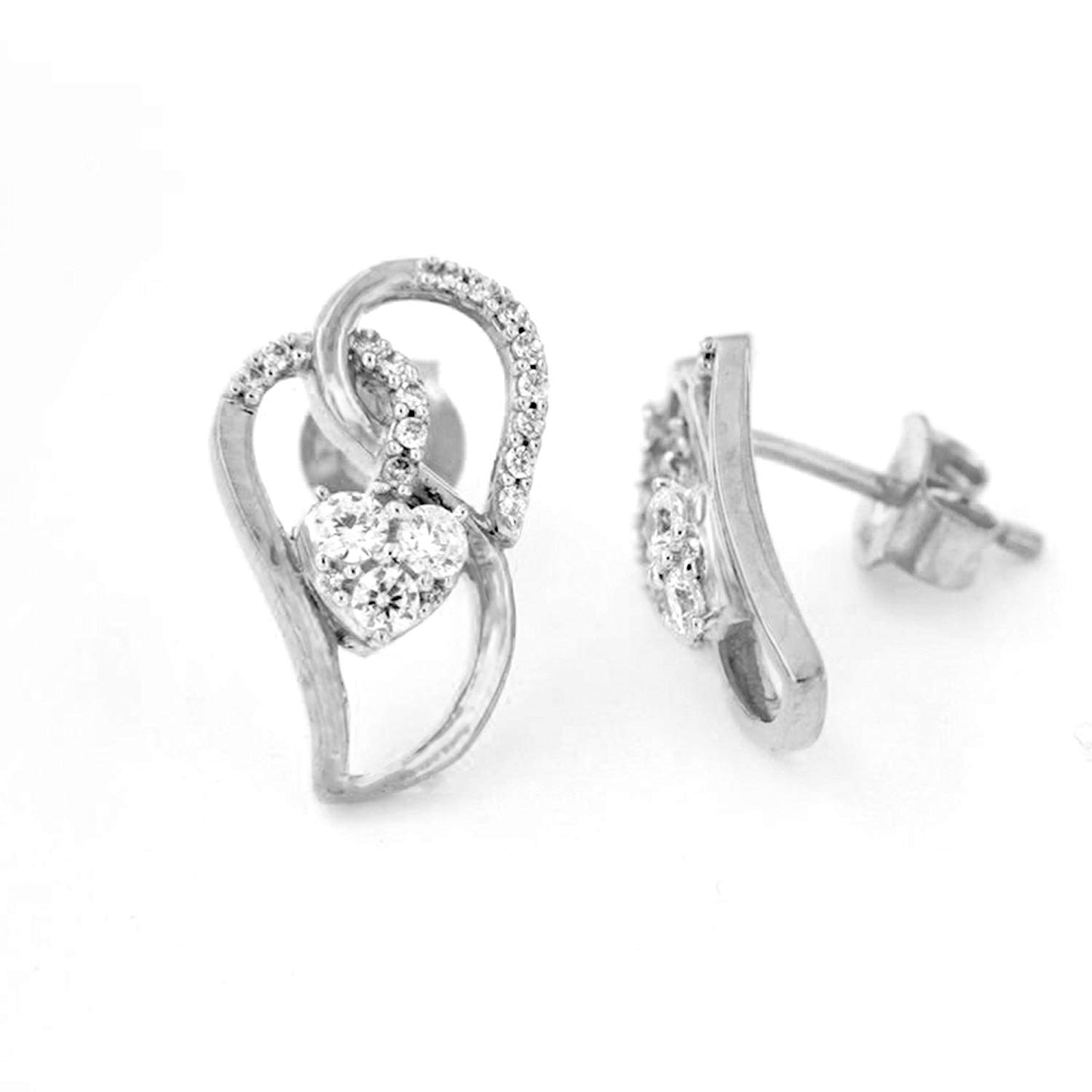 atjewels 18K White Gold Over Sterling Silver Round Cut White CZ Stylish Engagement Post Back Earring MOTHER'S DAY SPECIAL OFFER - atjewels.in