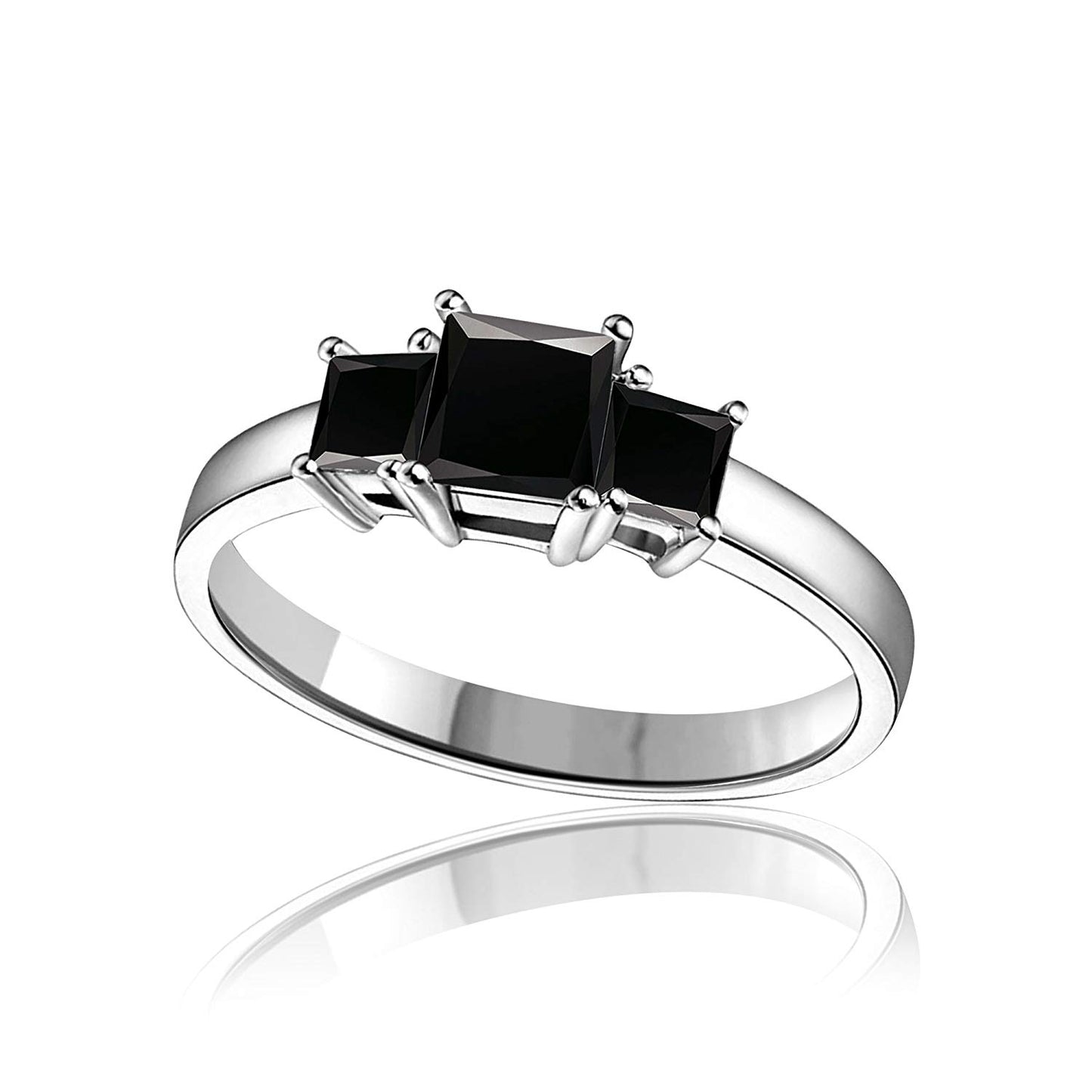 Princess Black Diamond With 14K Gold On 925 Sterling Three Stone Ring For Women's - atjewels.in