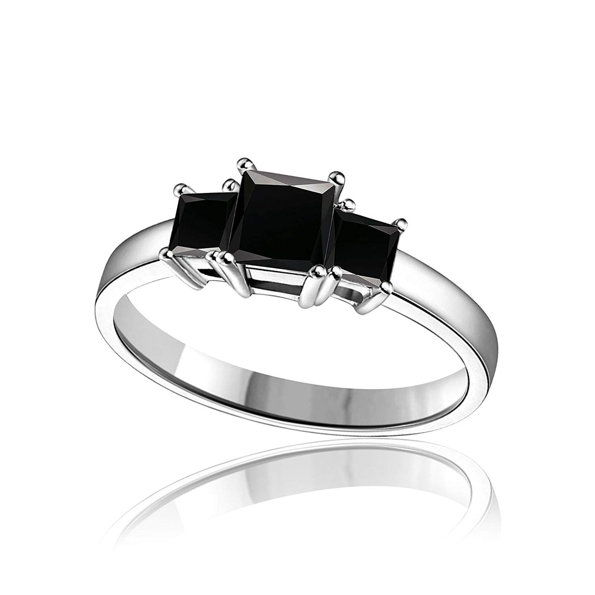 Princess Black Diamond With 14K Gold On 925 Sterling Three Stone Ring For Women's - atjewels.in