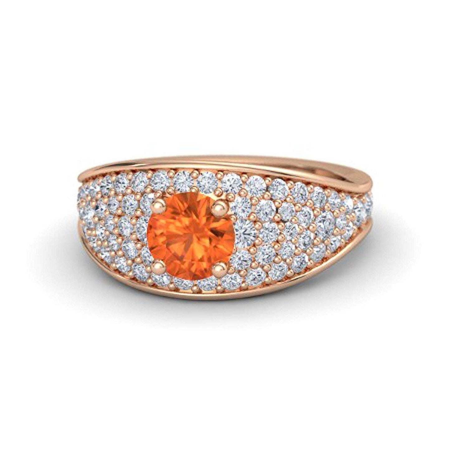 atjewels Round Cut Gemstone & White CZ 14k Rose Gold Over .925 Sterling Silver Solitaire w/ Accents Engagement Ring For Girl's and Women's For Navratri Special - atjewels.in