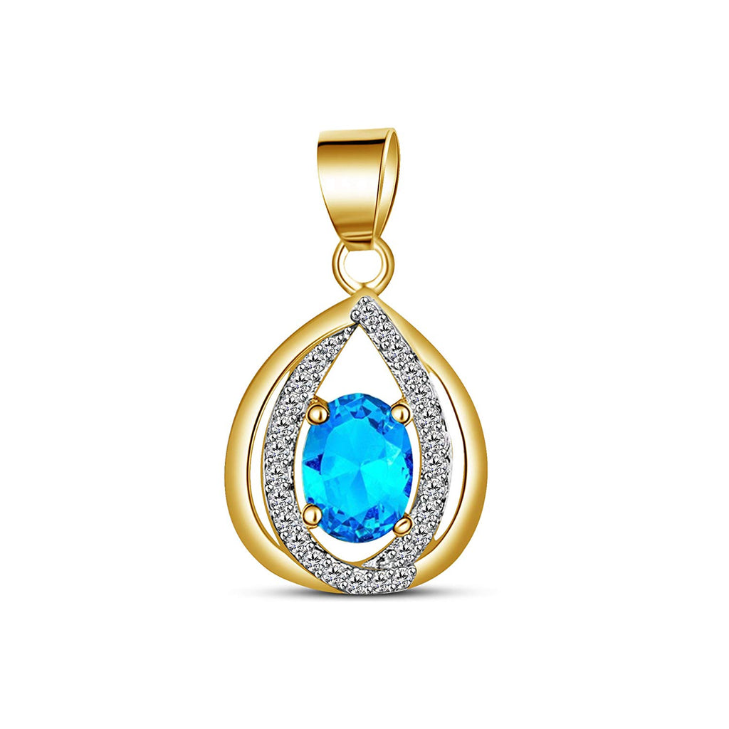 atjewels 14K Yellow Gold Over .925 Silver Oval Aquamarine Pear Shape Pendant For Women's MOTHER'S DAY SPECIAL OFFER - atjewels.in