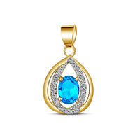 atjewels 14K Yellow Gold Over .925 Silver Oval Aquamarine Pear Shape Pendant For Women's MOTHER'S DAY SPECIAL OFFER - atjewels.in