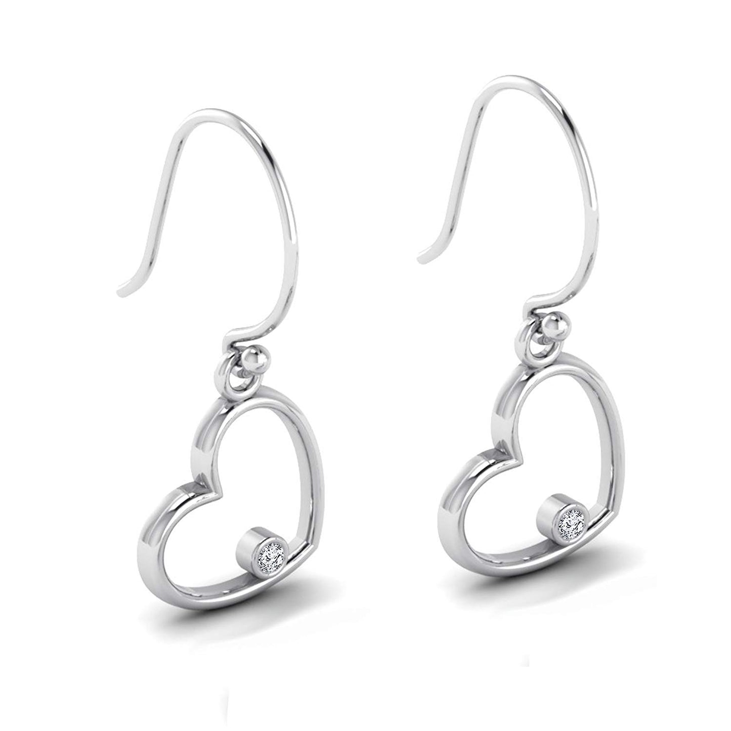 atjewels Round White CZ Heart Dangle Earrings For Women/Girls in 14K White Gold Over Silver MOTHER'S DAY SPECIAL OFFER - atjewels.in