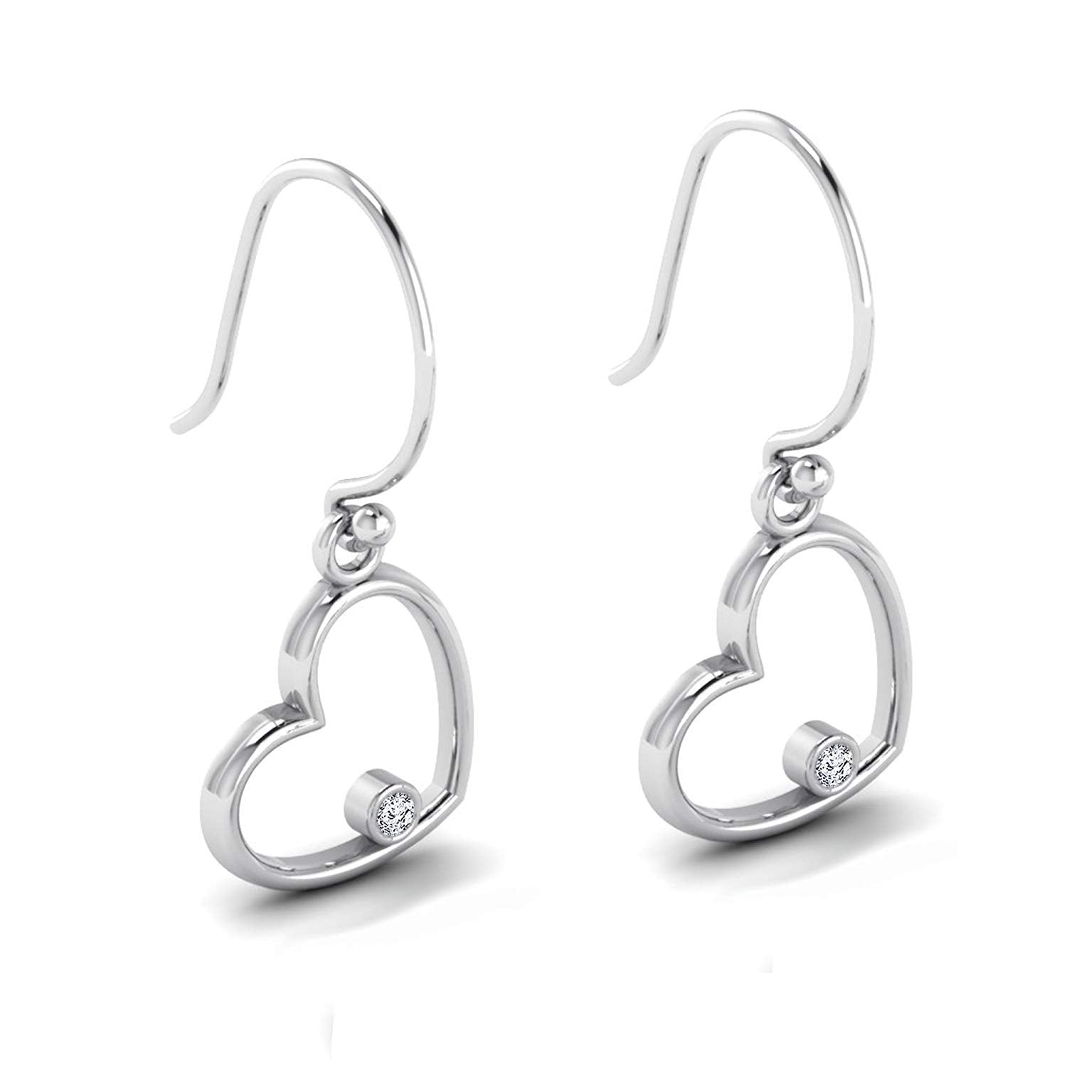 atjewels Round White CZ Heart Dangle Earrings For Women/Girls in 14K White Gold Over Silver MOTHER'S DAY SPECIAL OFFER - atjewels.in