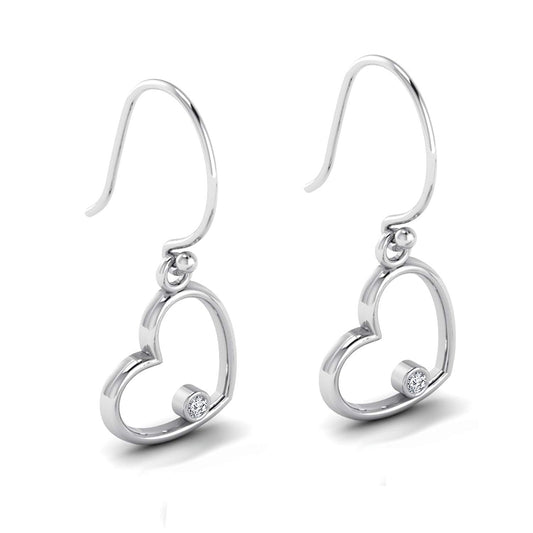 atjewels Round White CZ Heart Dangle Earrings For Women/Girls in 14K White Gold Over Silver MOTHER'S DAY SPECIAL OFFER - atjewels.in