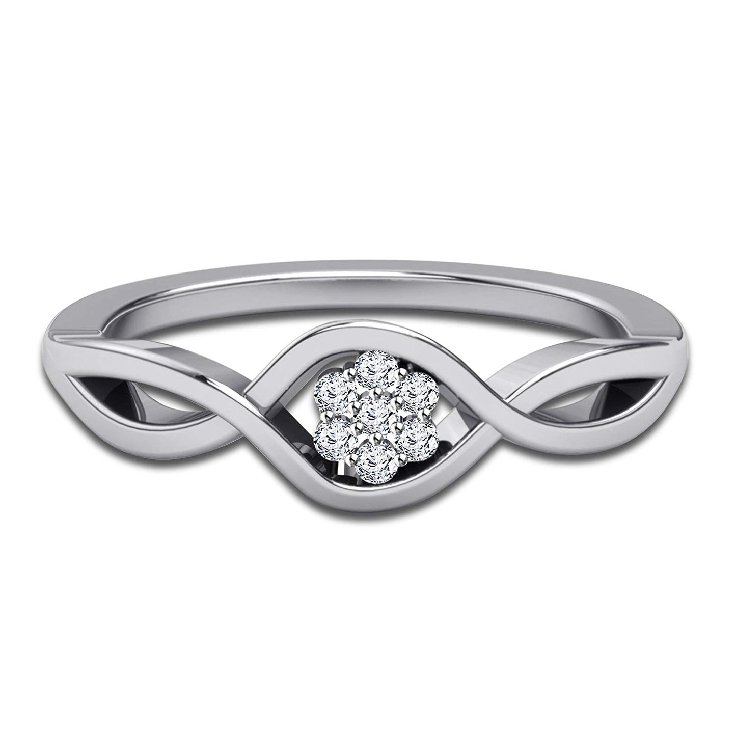 atjewels 14K White Gold Over Sterling Round White CZ in Prong set Cluster Ring for Women's MOTHER'S DAY SPECIAL OFFER - atjewels.in