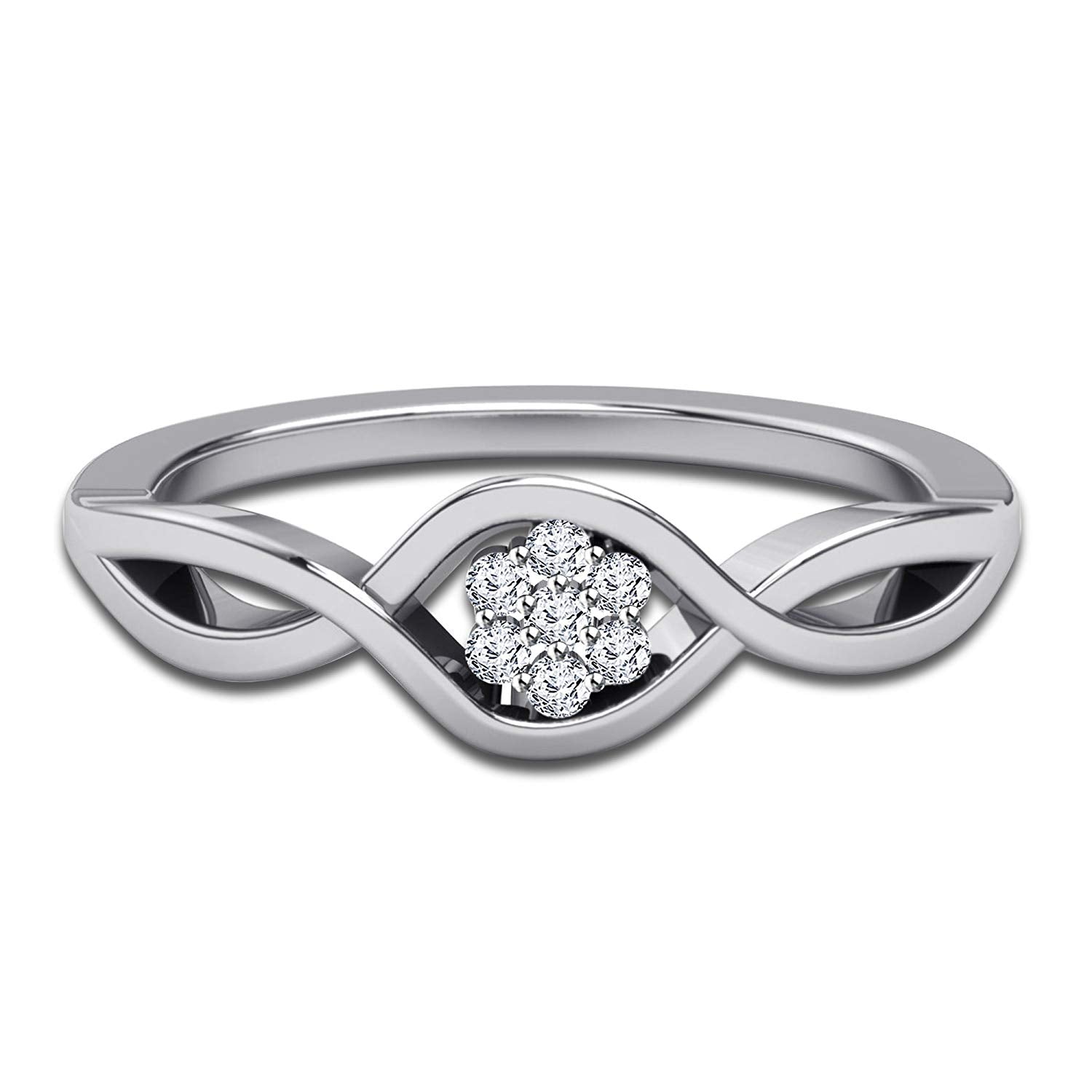 atjewels 14K White Gold Over Sterling Round White CZ in Prong set Cluster Ring for Women's MOTHER'S DAY SPECIAL OFFER - atjewels.in