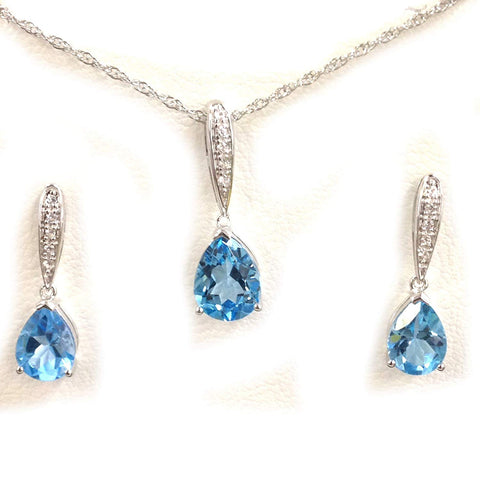 atjewels Pear cut Aquamarine & White CZ 925 Sterling Silver Pendant & Earrings Set MOTHER'S DAY SPECIAL OFFER - atjewels.in